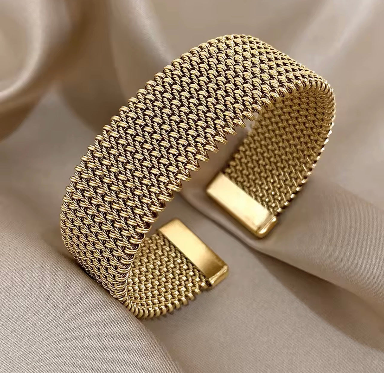 Luxury Gold Mesh Cuff Bracelet | Premium Statement Metal Bangle for Women