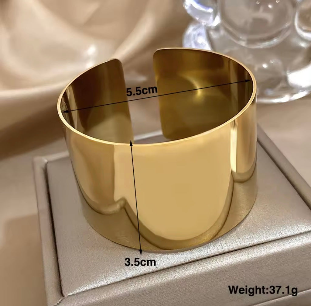Minimalist Bold Gold and silver Cuff Bracelet – Sleek Wide Open Bangle Statement Piece