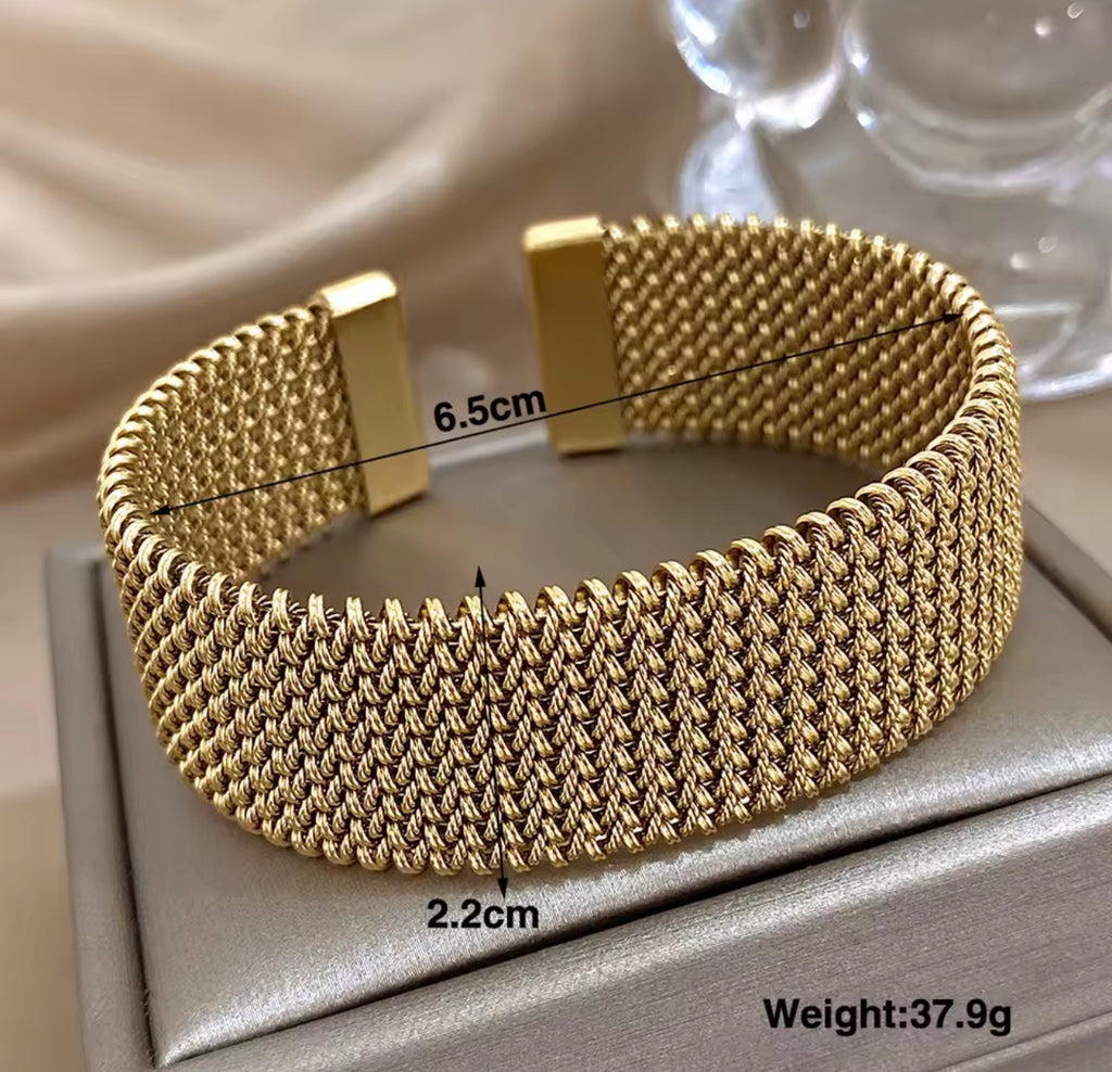 Luxury Gold Mesh Cuff Bracelet | Premium Statement Metal Bangle for Women