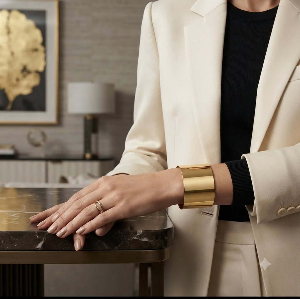 Minimalist Bold Gold and silver Cuff Bracelet – Sleek Wide Open Bangle Statement Piece