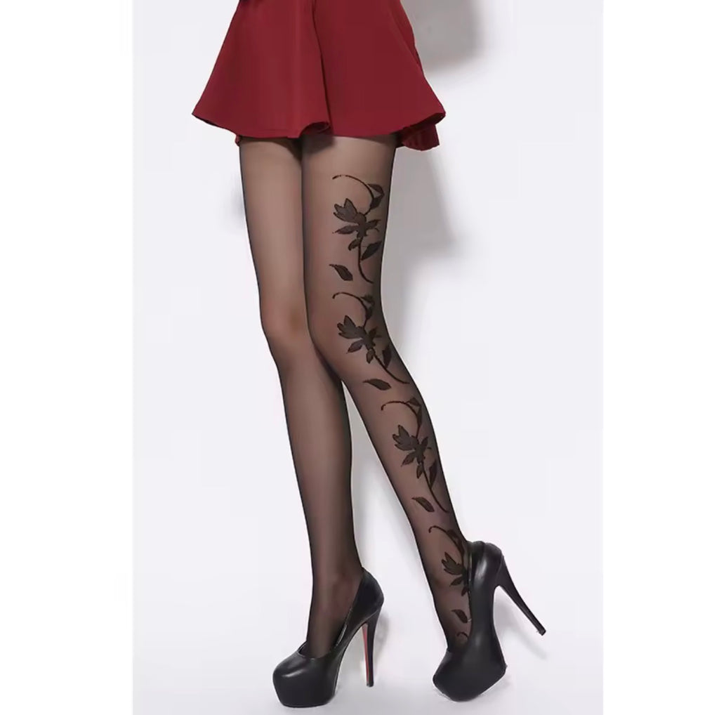Elegant Sheer Floral Pattern Tights - Breathable Core-Spun Silk Stockings
