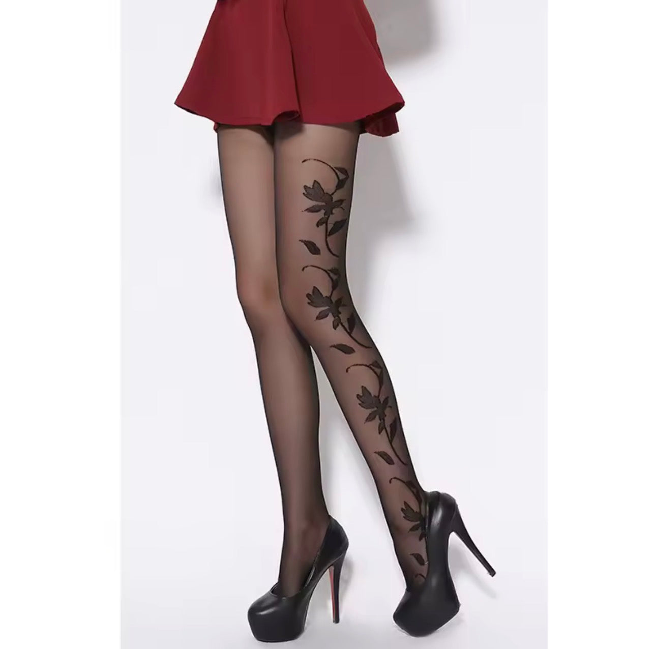 Elegant Sheer Floral Pattern Tights - Breathable Core-Spun Silk Stockings