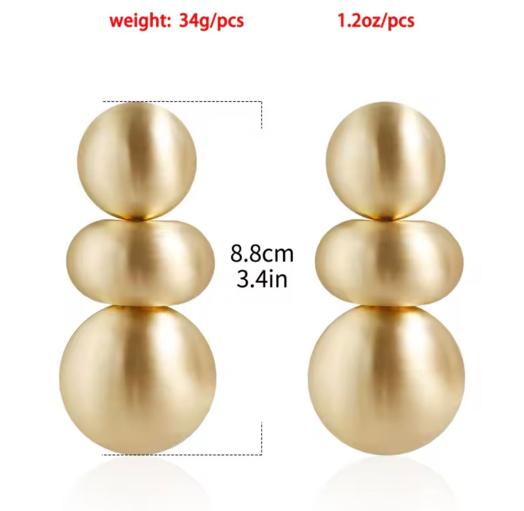 Bold Gold Ball Drop Earrings | Chunky Statement Geometric Dangle Earrings for Women