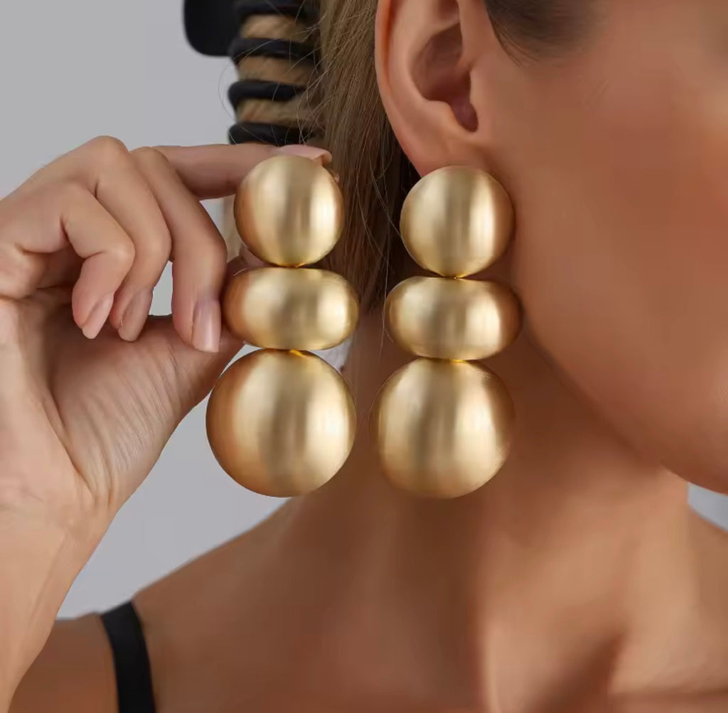 Bold Gold Ball Drop Earrings | Chunky Statement Geometric Dangle Earrings for Women