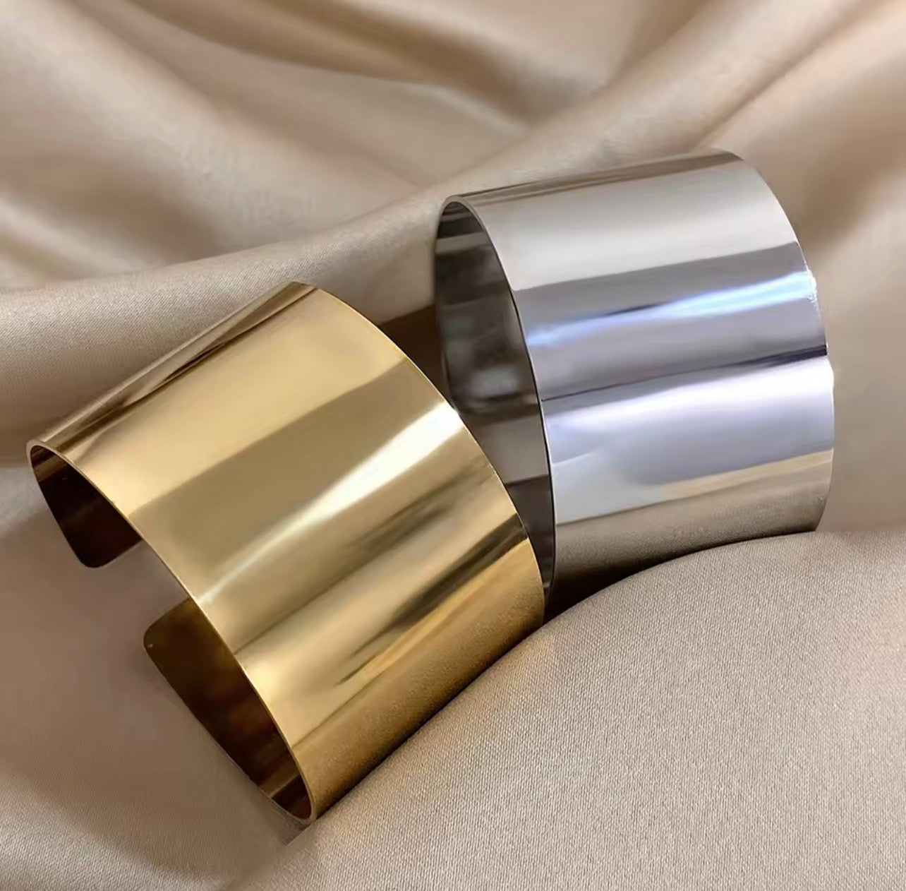 Minimalist Bold Gold and silver Cuff Bracelet – Sleek Wide Open Bangle Statement Piece