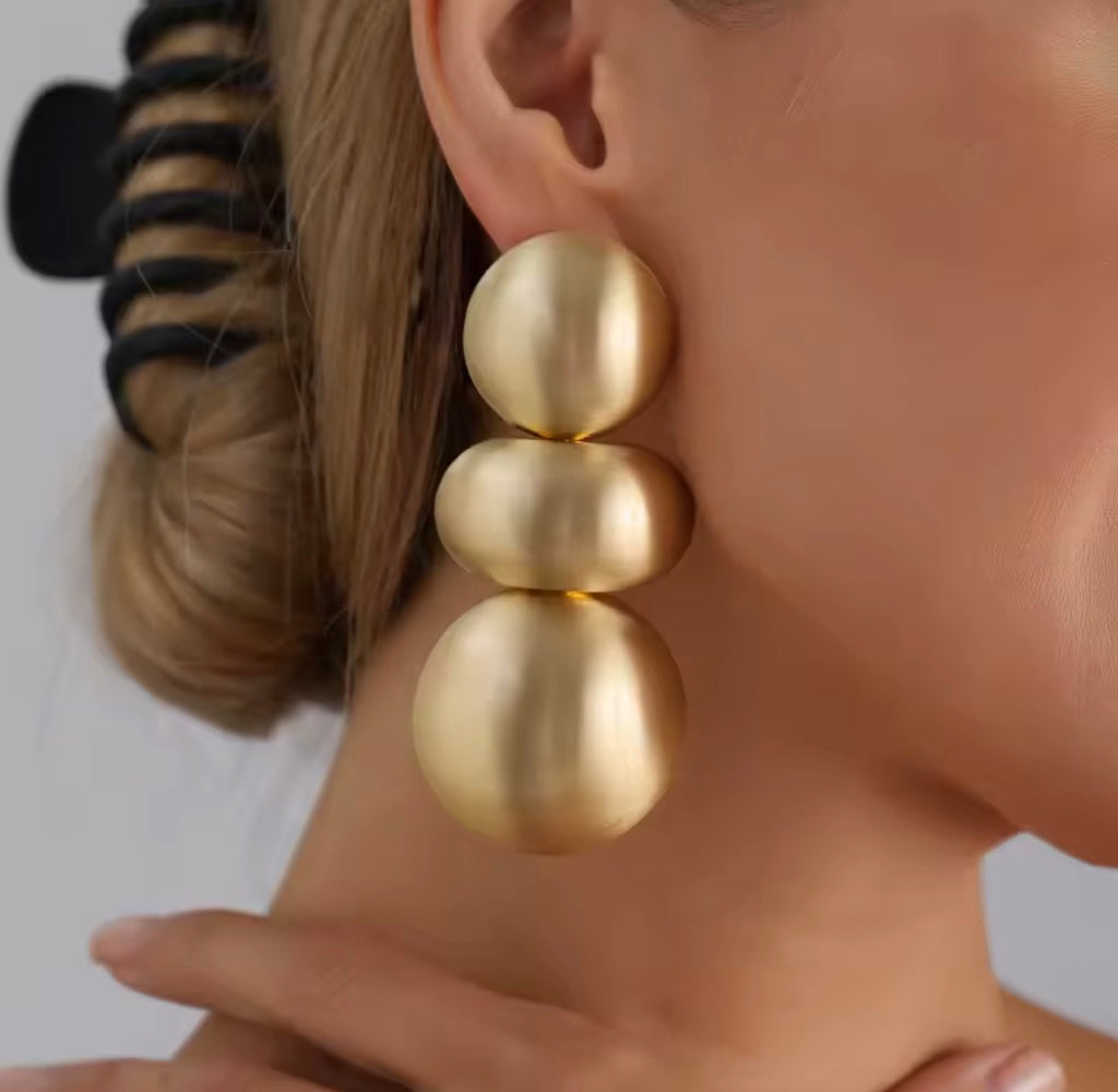 Bold Gold Ball Drop Earrings | Chunky Statement Geometric Dangle Earrings for Women
