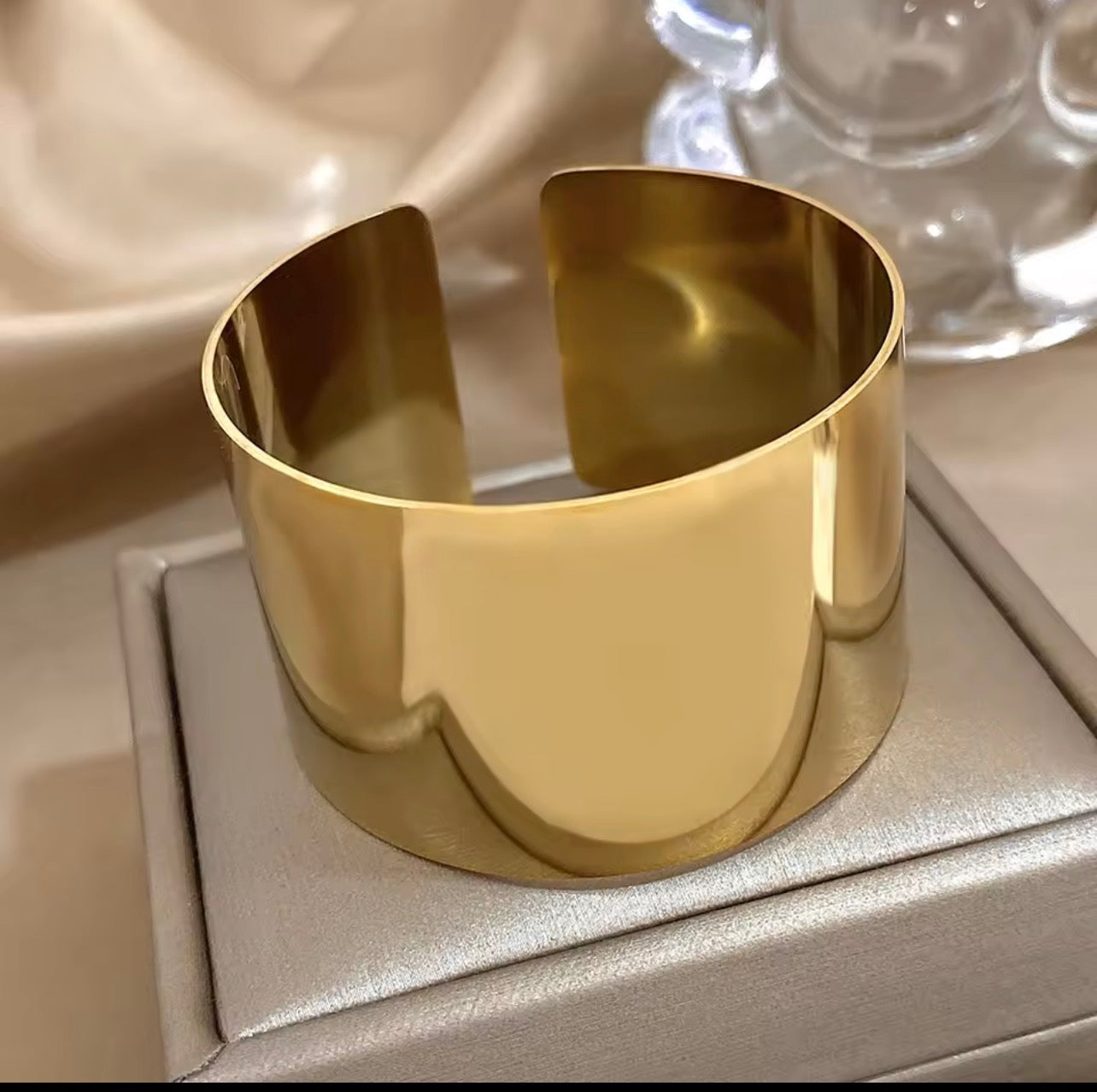 Minimalist Bold Gold and silver Cuff Bracelet – Sleek Wide Open Bangle Statement Piece