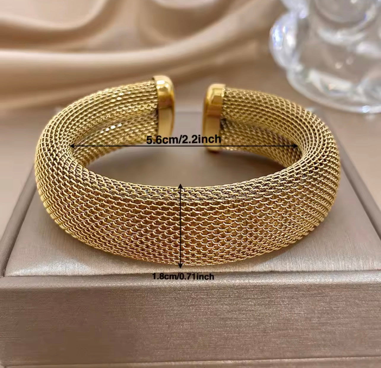 Luxury Mesh Cuff Bracelet Collection | Premium Statement Metal Bangle for Women (Gold & Silver)