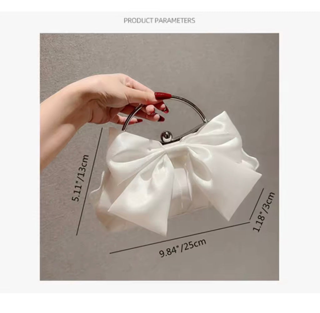 Elegance Bow Satin Clutch Bag with Metallic Ring Handle