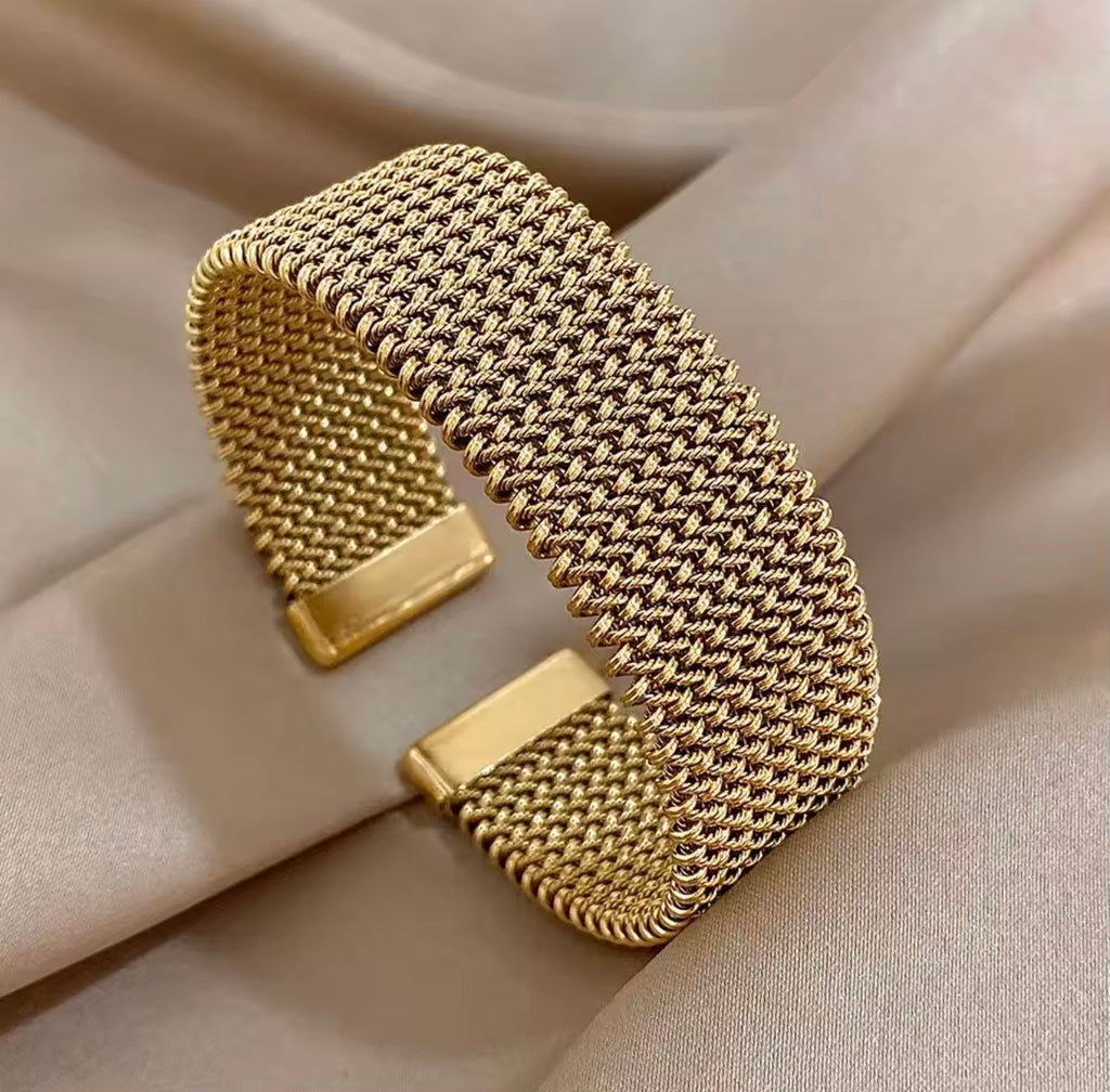 Luxury Gold Mesh Cuff Bracelet | Premium Statement Metal Bangle for Women
