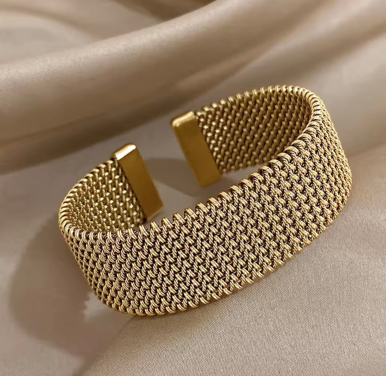 Luxury Gold Mesh Cuff Bracelet | Premium Statement Metal Bangle for Women