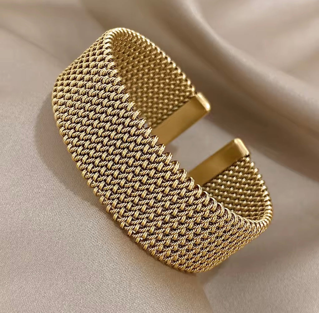 Luxury Gold Mesh Cuff Bracelet | Premium Statement Metal Bangle for Women