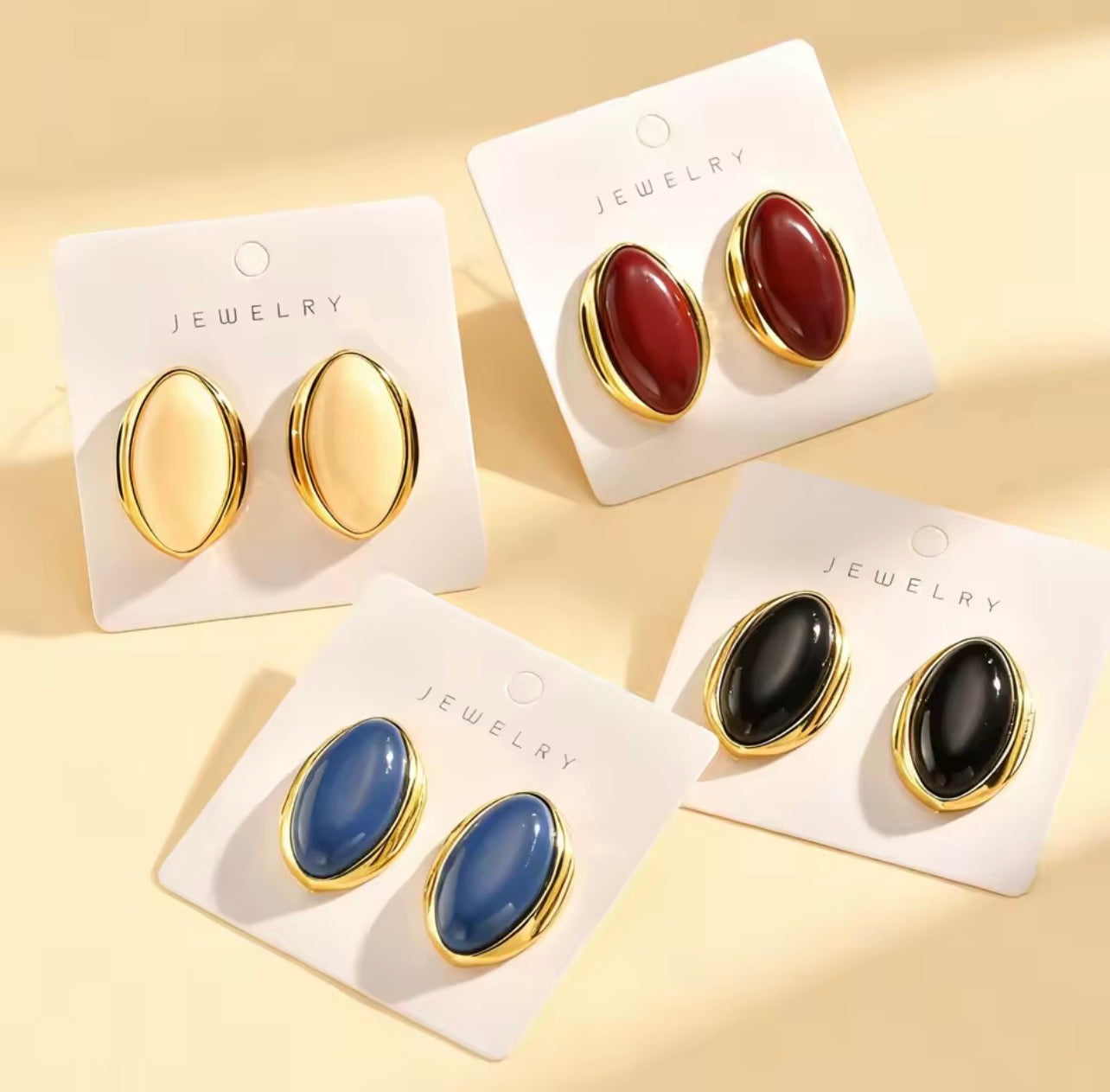 Chic Oval Resin & Gold Stud Earrings | Vintage Statement Jewelry for Women (Multiple Colors)