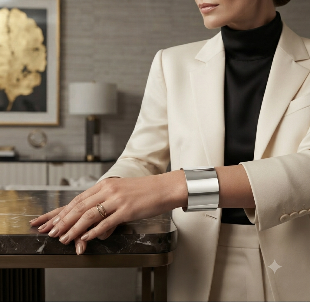 Minimalist Bold Gold and silver Cuff Bracelet – Sleek Wide Open Bangle Statement Piece