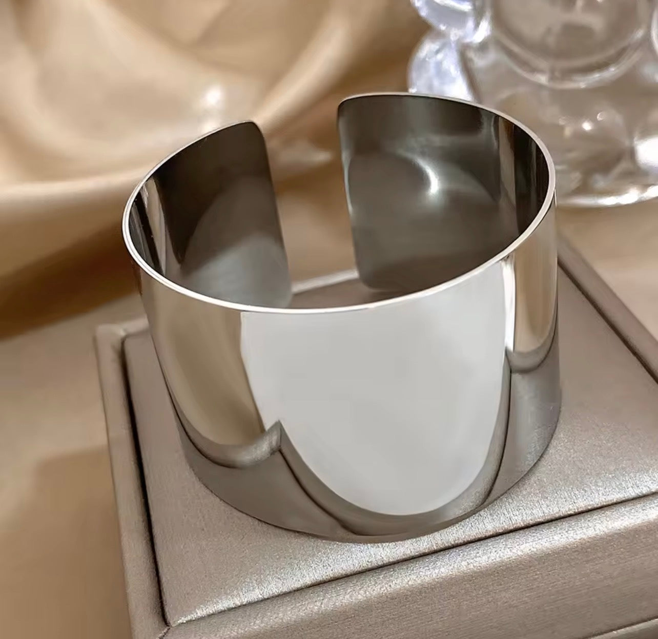 Minimalist Bold Gold and silver Cuff Bracelet – Sleek Wide Open Bangle Statement Piece