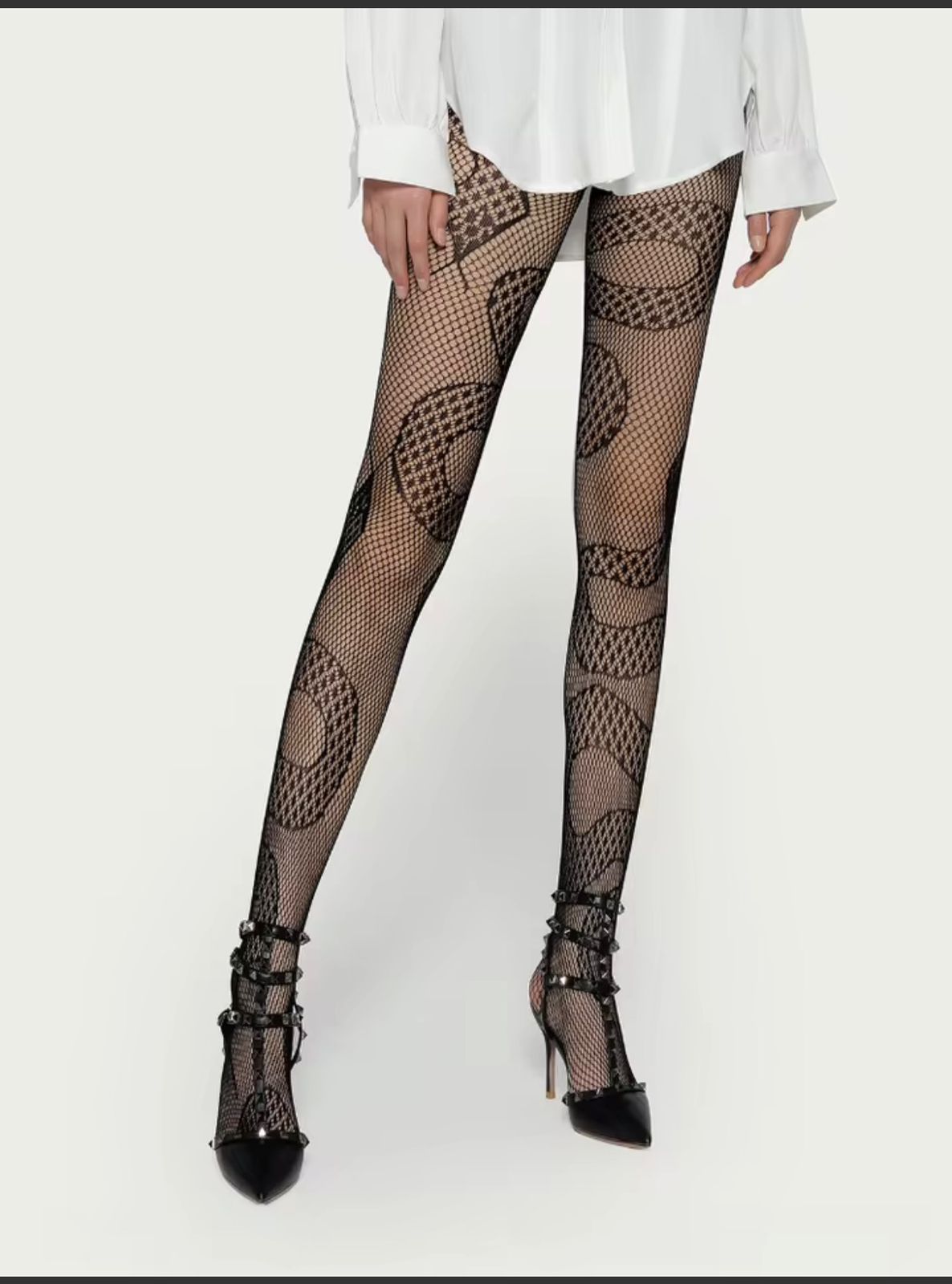 Retro Lolita Cross Print Hollow Out Pantyhose –Statement Gothic Tights